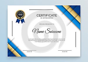 Certificate template banner with abstract geometric shape for print template with golden wave and white clean modern
