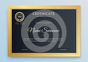 Certificate template banner with abstract geometric shape for print template with golden wave and white clean modern