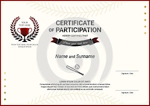 Certificate template baseball sport theme with border frame, Diploma design