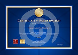 Certificate template in basketball sport theme with blue background and border frame, Diploma design