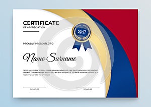 Certificate template blue and gold. Modern online course, diploma, corporate training certificate design