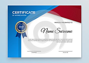 Certificate template blue and gold. Modern online course, diploma, corporate training certificate design