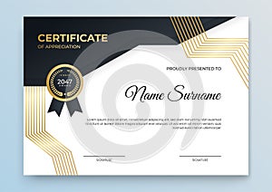 Certificate template blue and gold. Modern online course, diploma, corporate training certificate design