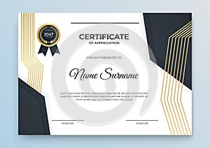 Certificate template blue and gold. Modern online course, diploma, corporate training certificate design
