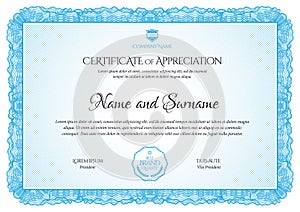 Certificate. Template diploma currency border. Award background Gift voucher.