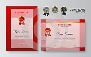 Certificate template. Diploma of modern design or gift certificate. Vector illustration in red and gold color theme