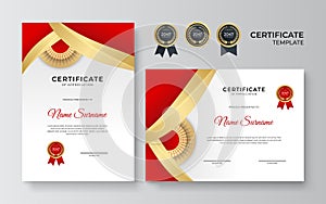 Certificate template. Diploma of modern design or gift certificate. Vector illustration in red and gold color theme