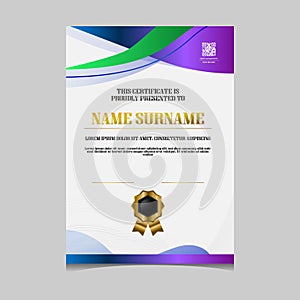 Certificate template dynamic wave vibrant gradient color design