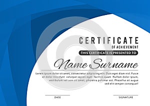 Certificate template in elegant blue color with abstract borders, frames. Certificate of appreciation, award diploma design templa