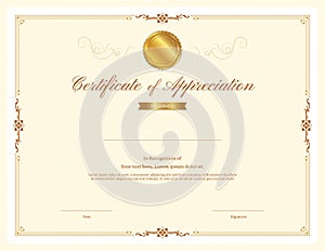 Certificate template with elegant border frame, Diploma design for graduation or completion