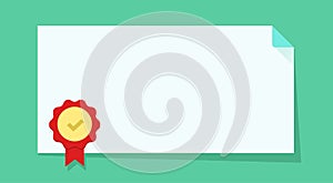 Certificate template flat vector award or achievement winner blank frame, voucher coupon document with red seal stamp or