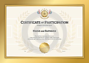 Certificate template in football sport theme with gold border fr