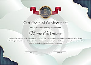 Certificate template. Geometry pattern desing elements, red ribbon, Vector illustration. Uneven flatness photo