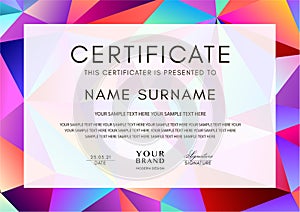 Certificate template with geometry polygon pattern triangle texture frame on background