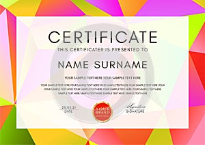 Certificate template with geometry polygon pattern triangle texture frame on background