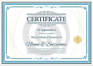 Certificate template with golden seal vector illustration