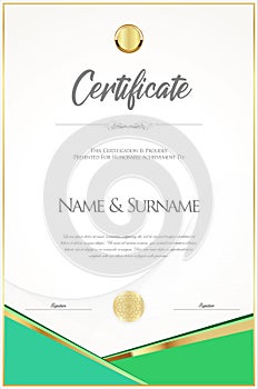 Certificate template with golden seal vector illustration