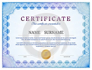 Certificate template with guilloche elements