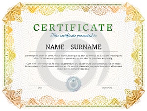 Certificate template with guilloche elements photo