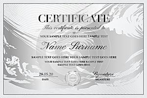 Certificate template with Guilloche pattern lines, golden frame border and red wax seal