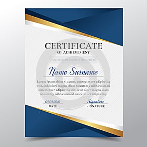 Certificate template with Luxury golden and blue elegant design, Diploma design graduation, award, success.Vector illustration