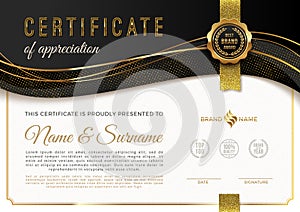 Certificate template with luxury golden elements. Diploma template design.