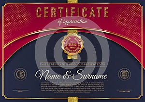 Certificate template with luxury golden elements. Diploma template design.