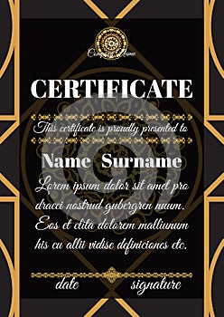 Certificate template with ornamental pattern.