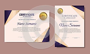 blue and gradient certificate template set of 2, simple modern design diploma or gift certificate
