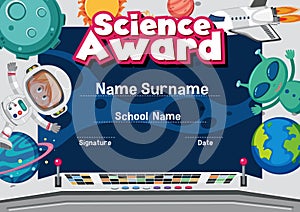 Certificate template for science award with space in background