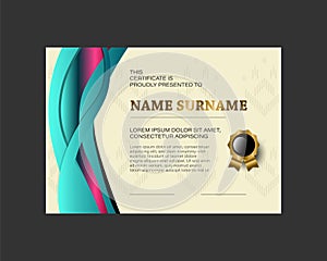 Certificate template with texture dynamic wave vibrant background