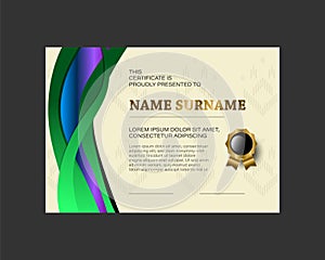 Certificate template with texture dynamic wave vibrant design