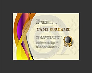 Certificate template with texture dynamic wave vibrant vector