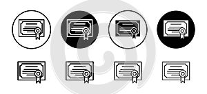 Certificate vector icon set collection. Certificate Outline flat Icon
