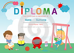 Certificates kindergarten and elementary, Preschool Kids Diploma certificate pattern design template, Diploma template