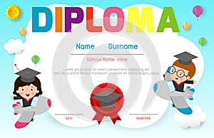 Certificates kindergarten and elementary, Preschool Kids Diploma certificate pattern design template, Diploma template