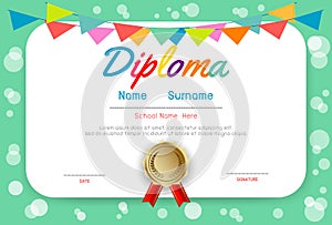 Certificates kindergarten and elementary, Preschool Kids Diploma certificate pattern design template, Diploma template