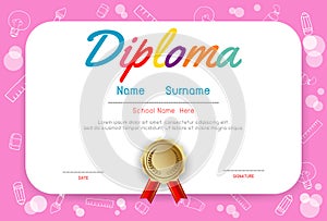 Certificates kindergarten and elementary, Preschool Kids Diploma certificate pattern design template, Diploma template