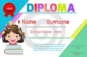 Certificates kindergarten and elementary, Preschool Kids Diploma certificate pattern design template, Diploma template