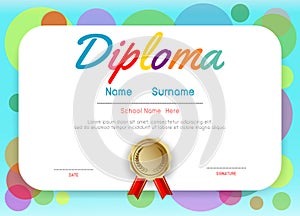 Certificates kindergarten and elementary, Preschool Kids Diploma certificate pattern design template, Diploma template