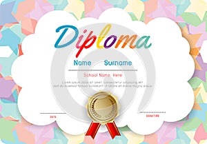 Certificates kindergarten and elementary, Preschool Kids Diploma certificate pattern design template, Diploma template