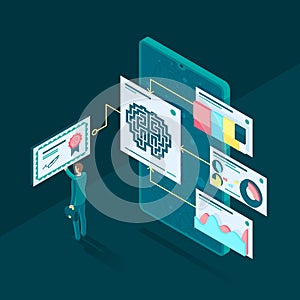 certification, intellectual property, goodwill, vector illustration in isometric style