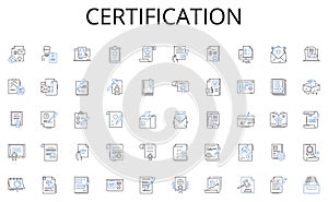 Certification line icons collection. Pause, Rest, Interval, Breathe, Relax, Unwind, Detach vector and linear