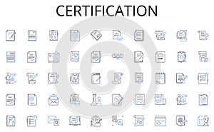 Certification line icons collection. Refinement, Progress, Growth, Advancement, Development, Betterment, Enhancement