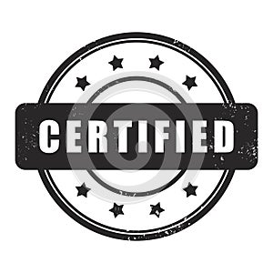 Certified dark grey round grunge rubber vector stamp