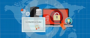 Certified Ethical Hacker security expert in computer penetration consulting company education paper standard photo