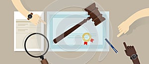 Certified legal auditor lawyer education paper. gavel on paper symbol of law. vector illustration