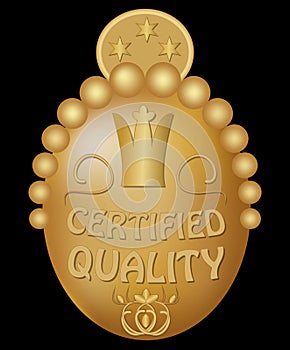 Certified quality emblem in gold design with royal crown