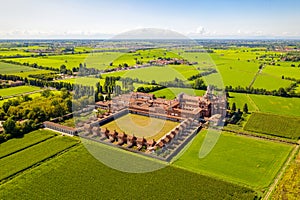 Certosa di Pavia Gra Car Gratiarum Carthusia, Monastery of Santa Maria delle Grazie, XIV century, Aerial