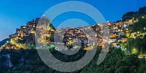 Cervara di Roma illuminated at night, beautiful village in Rome Province, Lazio, Italy.